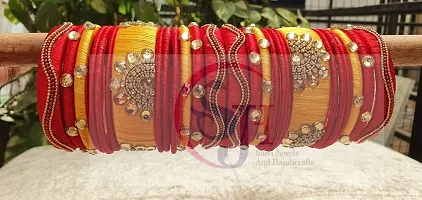 SJH Shivi Jewels And Handicrafts Red  Yellow Color Designer Zircon Beads With Silk Thread Bangles 26 Pc Set Wedding  Festive Occasions SJ-63 Size-2.6-thumb1