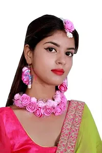 SJH Shivi Jewels And Handicrafts Jewels Baby Pink Flower Bridal Gotta Patti Jewellery Haldi Baby Shower Mehndi Godbharai 6 Pc Set for Women and Girls (Mehandi/Haldi/Bridal)-thumb2