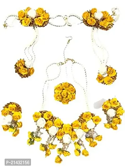 SJH SHIVI JEWELS AND HANDICRAFTS Jewels Big Yellow Paper Flower Jewellery Haldi Baby Shower Mehndi Godbharai 6 Pc Set For Women and Girls (Mehandi/Haldi
