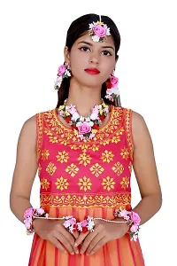 SJH SHIVI JEWELS AND HANDICRAFTS Pink Gota Patti Flower Jewellery Set for Women-thumb1