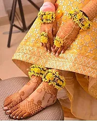 SJH SHIVI JEWELS AND HANDICRAFTS Flower 4 Pc Set For Haldi Baby Shower Mehndi Godbharai Hand and Leg Fabric Jewelry Set for Women Girls with 4 Color Items Yellow-thumb1