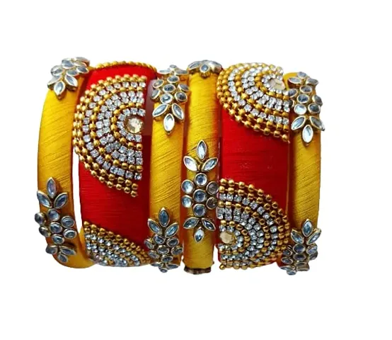 SJH SHIVI JEWELS AND HANDICRAFTS Kundan Work Silk Thread Bangle Kada For Women Girls PC Set Wedding Festive Occasion Handmade Chudi Stone Studded?? SJH-RY-6PC-P