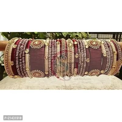 SJH Shivi Jewels And Handicrafts Cream  Maroon Color Zircon Work Silk Thread Bangles for Women Girls 26 Pc Set Wedding  Festive Occasions