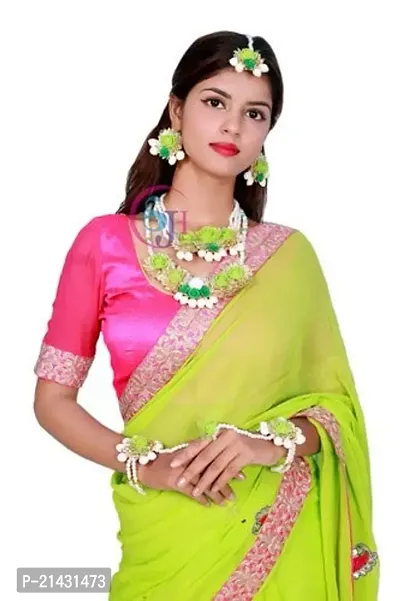 SJH SHIVI JEWELS AND HANDICRAFTS Jewels Green Gota Patti Floral Set For Haldi Baby Shower Mehndi Godbharai Jewellery Set for Women Girls