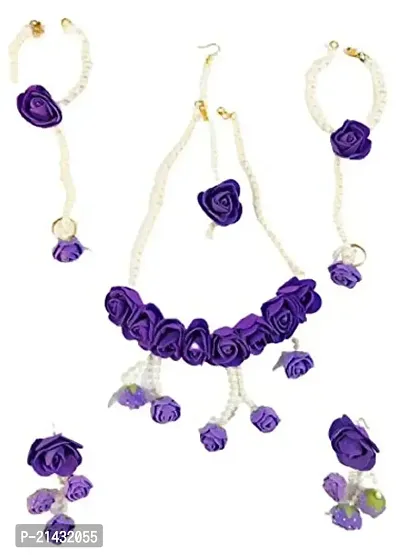 SJH Shivi Jewels And Handicrafts Handmade Foam Flower Jewellery Set for Women and Girls (Haldi/Mehandi/Pre Shoot) (Purple)-thumb0