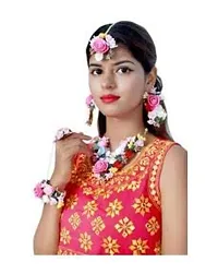 SJH SHIVI JEWELS AND HANDICRAFTS Pink Gota Patti Flower Jewellery Set for Women-thumb4