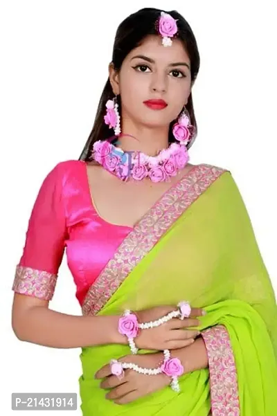 SJH Shivi Jewels And Handicrafts Jewels Baby Pink Flower Bridal Gotta Patti Jewellery Haldi Baby Shower Mehndi Godbharai 6 Pc Set for Women and Girls (Mehandi/Haldi/Bridal)