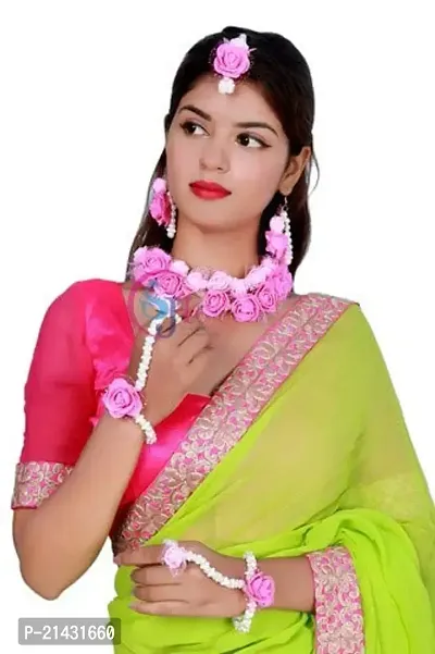 SJH Shivi Jewels And Handicrafts Jewels Baby Pink Floral Flower Bridal Gotta Patti Jewellery Haldi Baby Shower Mehndi Godbharai Set for Women and Girls (Mehandi/Haldi/Bridal)-thumb2