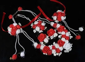 SJH Shivi Jewels And Handicrafts Jewels Red White Floral Flower Bridal Gotta Patti Jewellery Haldi Baby Shower Mehndi Godbharai Set for Women and Girls (Mehandi/Haldi/Bridal)-thumb1