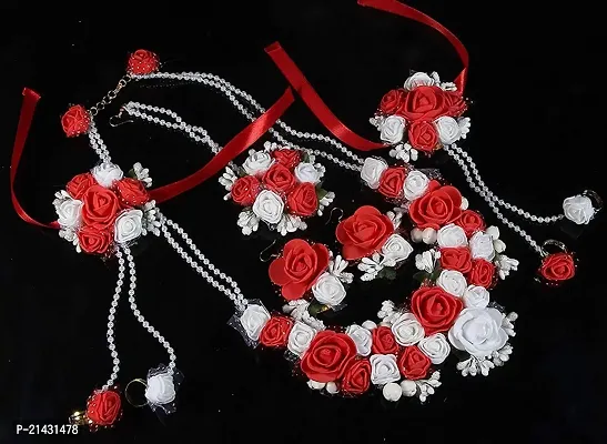 SJH Shivi Jewels And Handicrafts Jewels Red White Floral Flower Bridal Gotta Patti Jewellery Haldi Baby Shower Mehndi Godbharai Set for Women and Girls (Mehandi/Haldi/Bridal)-thumb2