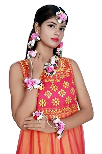 SJH SHIVI JEWELS AND HANDICRAFTS Pink Gota Patti Flower Jewellery Set for Women-thumb2