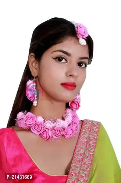 SJH Shivi Jewels And Handicrafts Jewels Baby Pink Floral Flower Bridal Gotta Patti Jewellery Haldi Baby Shower Mehndi Godbharai Set for Women and Girls (Mehandi/Haldi/Bridal)-thumb3