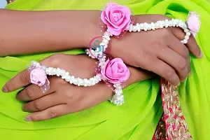 SJH Shivi Jewels And Handicrafts Jewels Baby Pink Floral Flower Bridal Gotta Patti Jewellery Haldi Baby Shower Mehndi Godbharai Set for Women and Girls (Mehandi/Haldi/Bridal)-thumb3