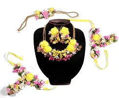 Shivi Jewels Yellow Floral Flower Beads Studed Gotta Patti Floret Jewellery Set With Earrings and Bracelets For Women and Girls (Mehandi/Haldi/Bridal)-thumb1
