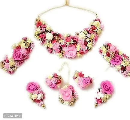 SJH SHIVI JEWELS AND HANDICRAFTS Pink Gota Patti Flower Jewellery Set for Women