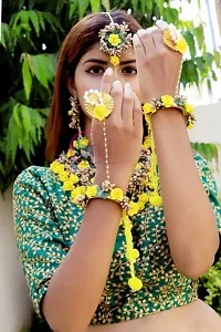 SJH SHIVI JEWELS AND HANDICRAFTS Jewels Yellow Gota and Fabric Rose Flower Haldi Baby Shower Mehndi Godbharai Jewellery Set for Women Girls-thumb3