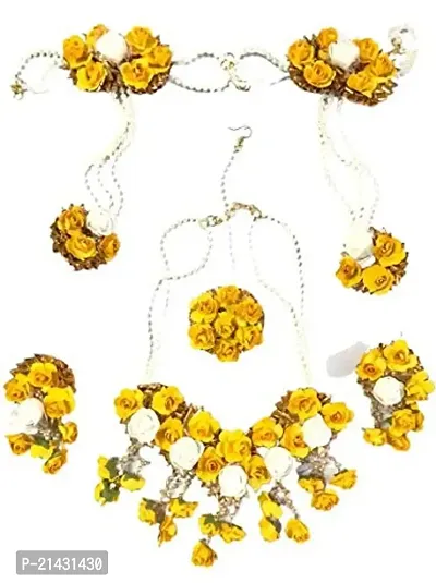 SJH SHIVI JEWELS AND HANDICRAFTS Jewels Big Yellow Paper Floral Flower Jewellery Haldi Baby Shower Mehndi Godbharai Set For Women and Girls (Mehandi/Haldi