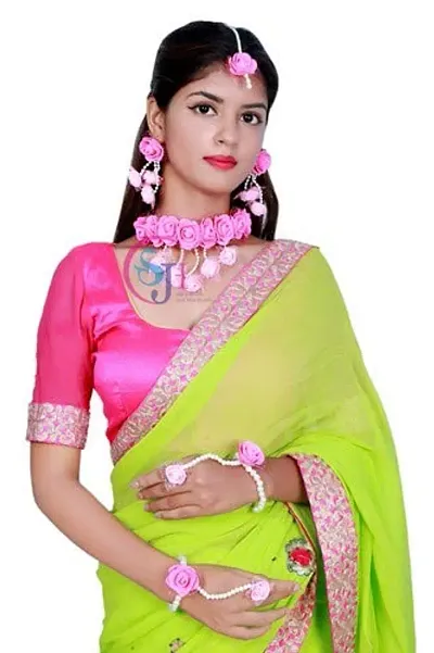 SJH Shivi Jewels And Handicrafts Handmade Foam Flower Jewellery Set for Women and Girls (Haldi/Mehandi/Pre Shoot)