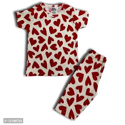 BUDS  FEATHERS THE SOFT TOUCH Kids Girls  Boys Unisex Pyjama Set Night Sleep wear Casual Dress T-Shirt with Capri,
