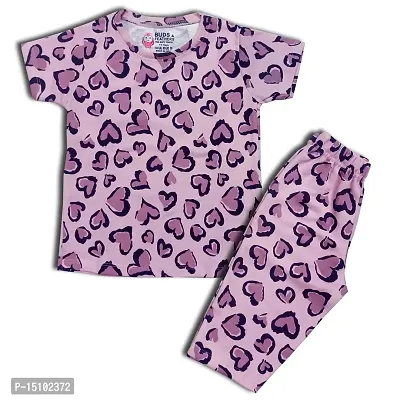 BUDS  FEATHERS THE SOFT TOUCH Kids Girls  Boys Unisex Pyjama Set Night Sleep wear Casual Dress T-Shirt with Capri,