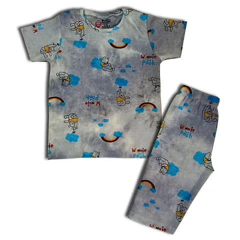 BUDS & FEATHERS THE SOFT TOUCH Kids Girls & Boys Unisex Pyjama Set Night Sleep wear Casual Dress T-Shirt with Capri,