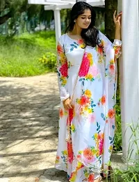 Elegant White Printed Georgette Stitched Gown with Dupatta For Women-thumb2