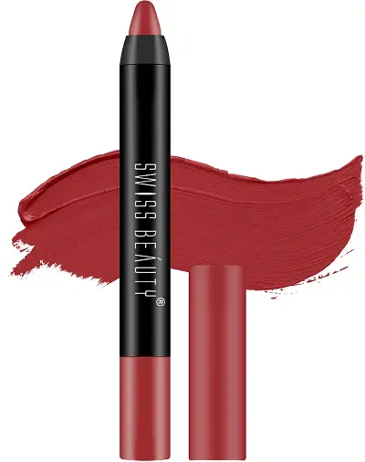 Swiss Beauty 12 Hrs. Stay Matte Lip Crayon, Orange Red, 3g - Long Lasting, Waterproof, Super Stay, Matte Finish Lip Crayon, Long Wear, Crayon Lipstick