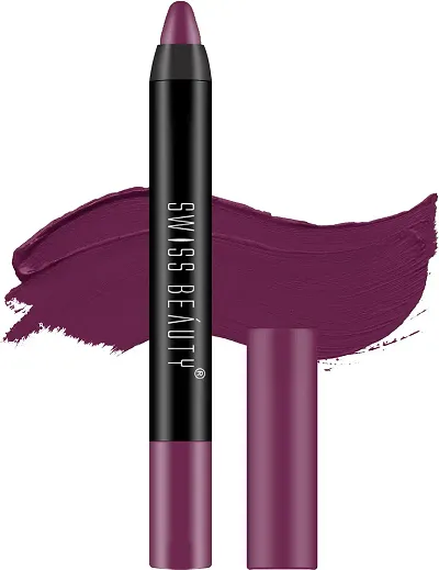 Swiss Beauty 12 Hrs. Stay Matte Lip Crayon, Purple Villain, 3g - Long Lasting, Waterproof, Super Stay, Matte Finish Lip Crayon, Long Wear, Crayon Lipstick