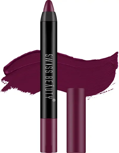 Swiss Beauty 12 Hrs. Stay Matte Lip Crayon, Purple Villain, 3g - Long Lasting, Waterproof, Super Stay, Matte Finish Lip Crayon, Long Wear, Crayon Lipstick