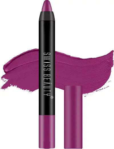 Swiss Beauty 12 Hrs. Stay Matte Lip Crayon, Purple Villain, 3g - Long Lasting, Waterproof, Super Stay, Matte Finish Lip Crayon, Long Wear, Crayon Lipstick