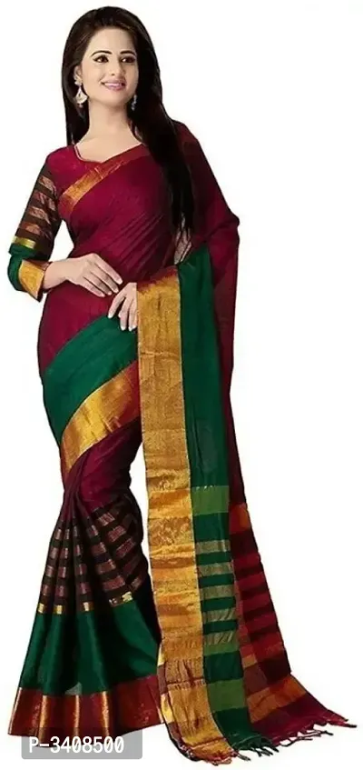 Multicolored Cotton Silk Woven  Sarees with Blouse-thumb0