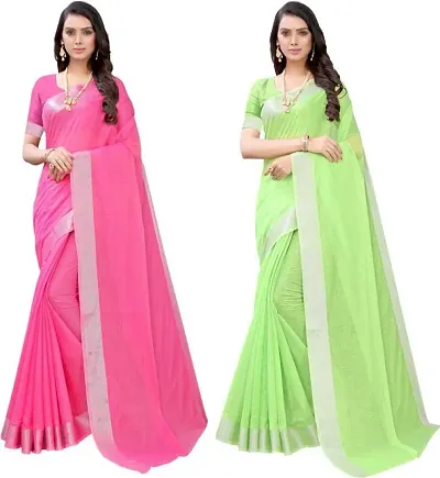 Pack Of 2 Stylish Chanderi Cotton Saree with Blouse Piece