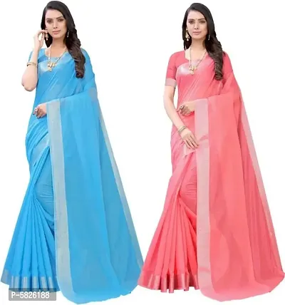 Stylish Chanderi Cotton Saree with Blouse Piece ( Pack Of 2 )