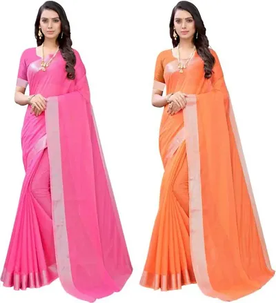 Pack Of 2 Chanderi Cotton Saree With Blouse Piece