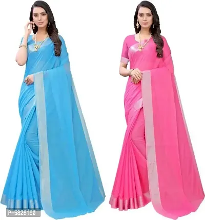 Stylish Chanderi Cotton Saree with Blouse Piece ( Pack Of 2 )