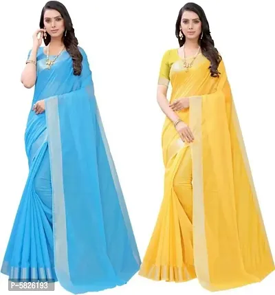 Stylish Chanderi Cotton Saree with Blouse Piece ( Pack Of 2 )