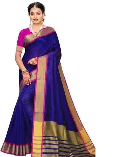 Rasam Art Silk Zari Border Sarees with Contrast Blouse Piece