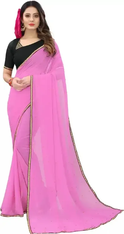 Georgette Embellished Lace Work Sarees with Blouse Piece