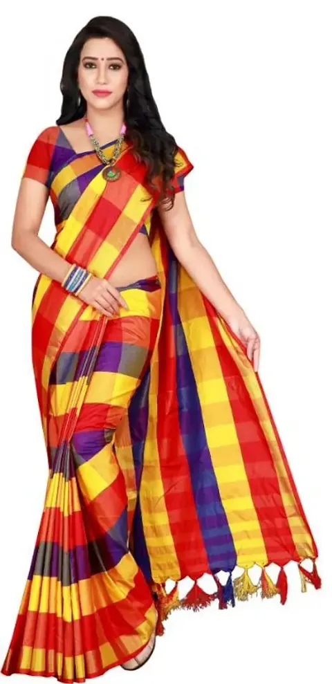 Alluring Silk Checked Saree with Blouse Piece