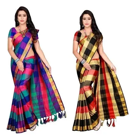 Beautiful Silk Saree With Blouse Piece Pack Of 2