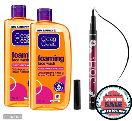 Clean  Clear Foaming Face Wash 150 ml (pack of 2) + 36h eyeliner-thumb0