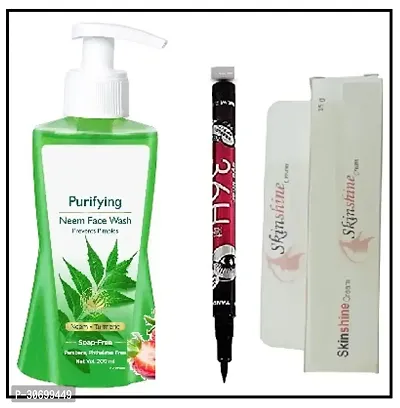 Skin Shine Cream Pack Of 1 With Purifying Neem Face Wash 200ml And Eyeliner Combo-thumb0