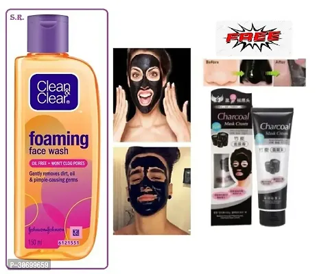 Clean  Clear Foaming Facewash for Oily Skin,150ml _01 with charcoal peel mask cream 135g pack of 1-thumb0