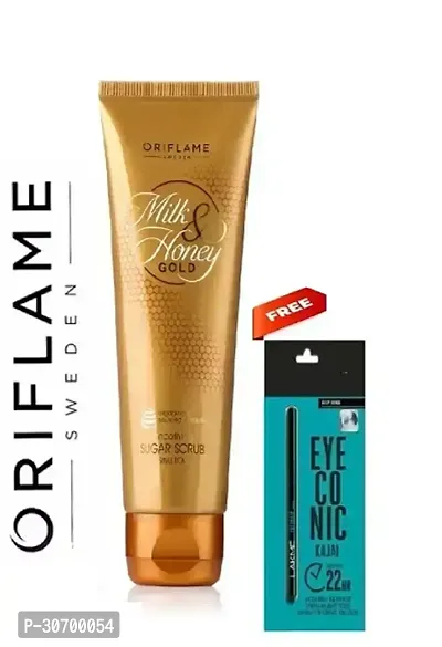 Oriflame Milk  Honey Gold Smoothing Sugar Scrub 200 G with Eyeconic Kajal