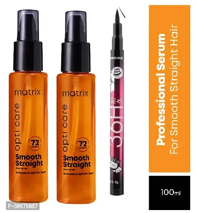 Matrix Opti.Care Smooth Straight Professional Hair Serum For Frizzy Hair, Upto 4 Days Frizz Control Pack Of 2 With 36H Eyeliner Free.-thumb0