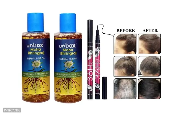 Unbox Bhrangraj Herbal Hair Oil 200ml Pack Of 2 And 36h Eyeliner Waterproof.-thumb0