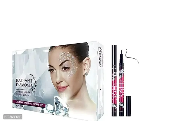 Radiant Glow Herbals Diamond Facial Kit and 36H Waterproof Eyeliner Pack of 2-thumb0