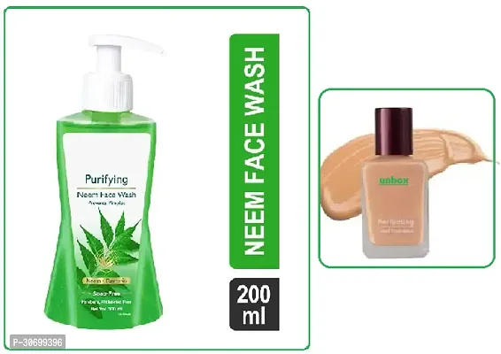 Herbals Neem Purifying Facewash 200ml And Unbox Liquid Foundation-thumb0