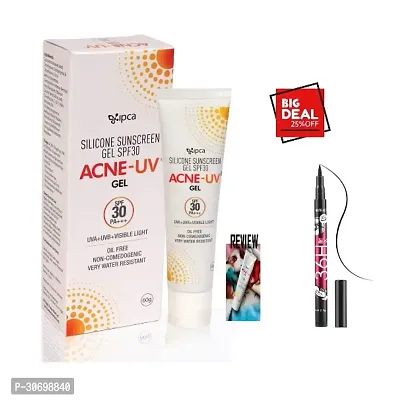 ACNE UV FACE GEL SPF 30 , 60G PACK OF 1 WITH 36H EYELINER WATERPROOF