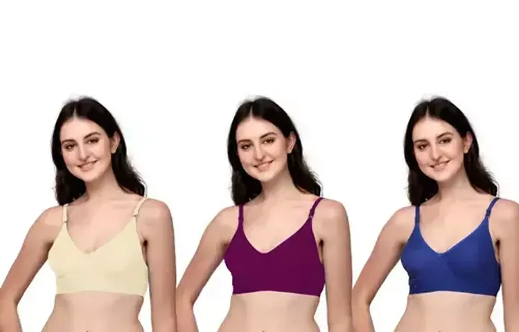 Stylish Multicoloured Net Printed Bras For Women Pack Of 3